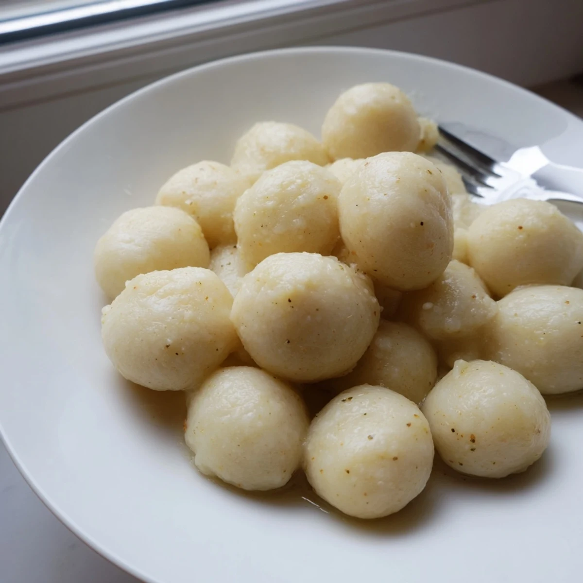Klassische, vorzügliche Kartoffelknödel mit cremiger Textur und aromatischen Gewürzen.  