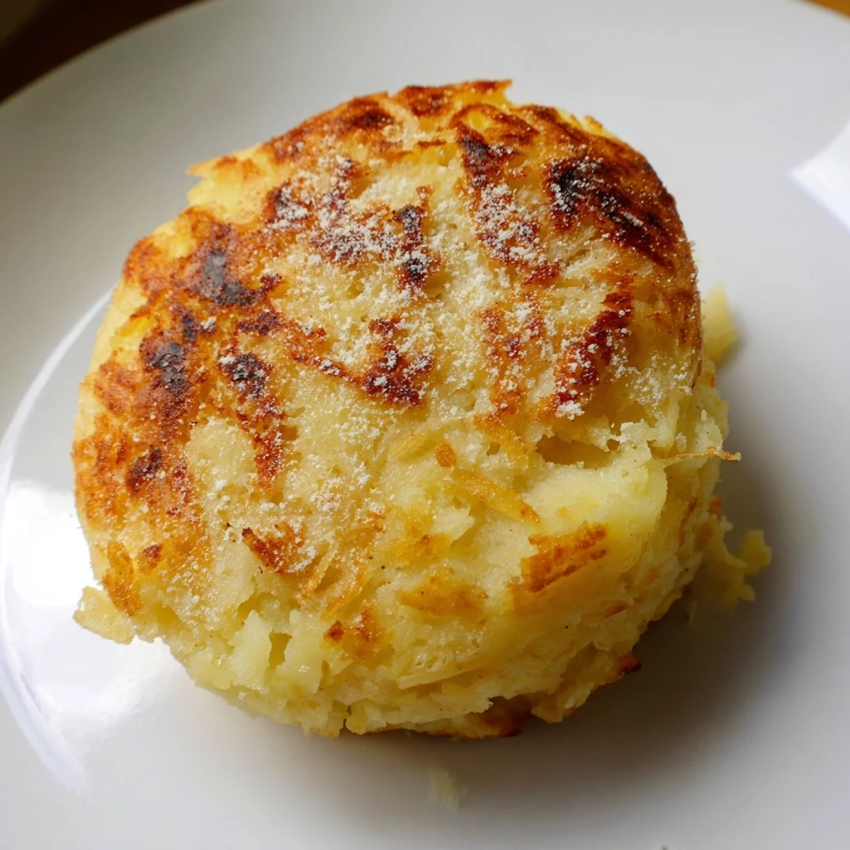 Golden brown Secret 4-Ingredient Mashed Potato Cakes ready to be served with sour cream.