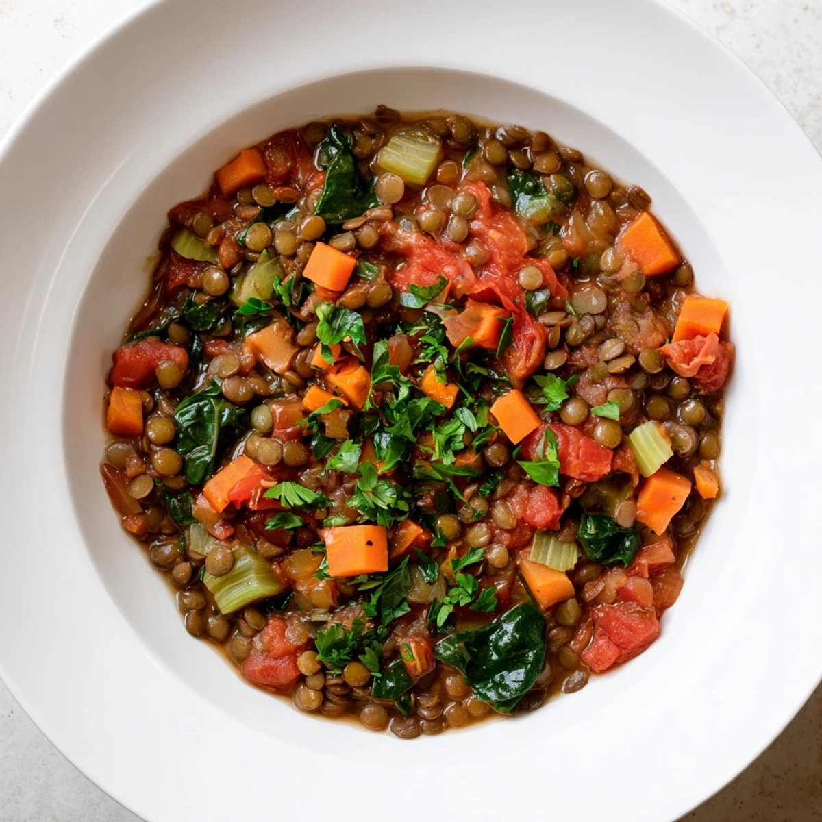 Here are three SEO-optimized ALT image texts for a photo of One-Pot Lentil & Vegetable Stew: