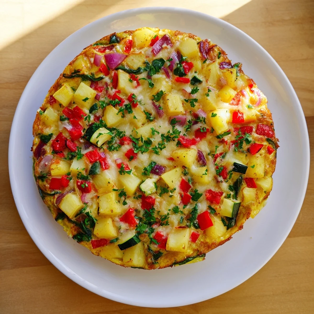 Enjoy a slice: savory potato and vegetable frittata perfect for a satisfying brunch meal.