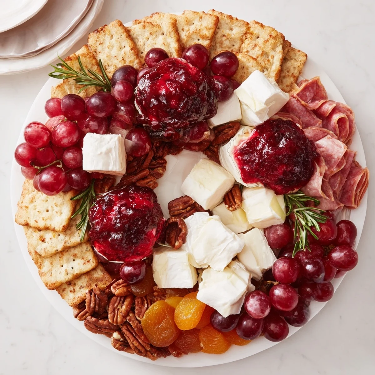 This beautiful Cranberry Wreath Platter features a delicious holiday spread with savory and sweet treats.
