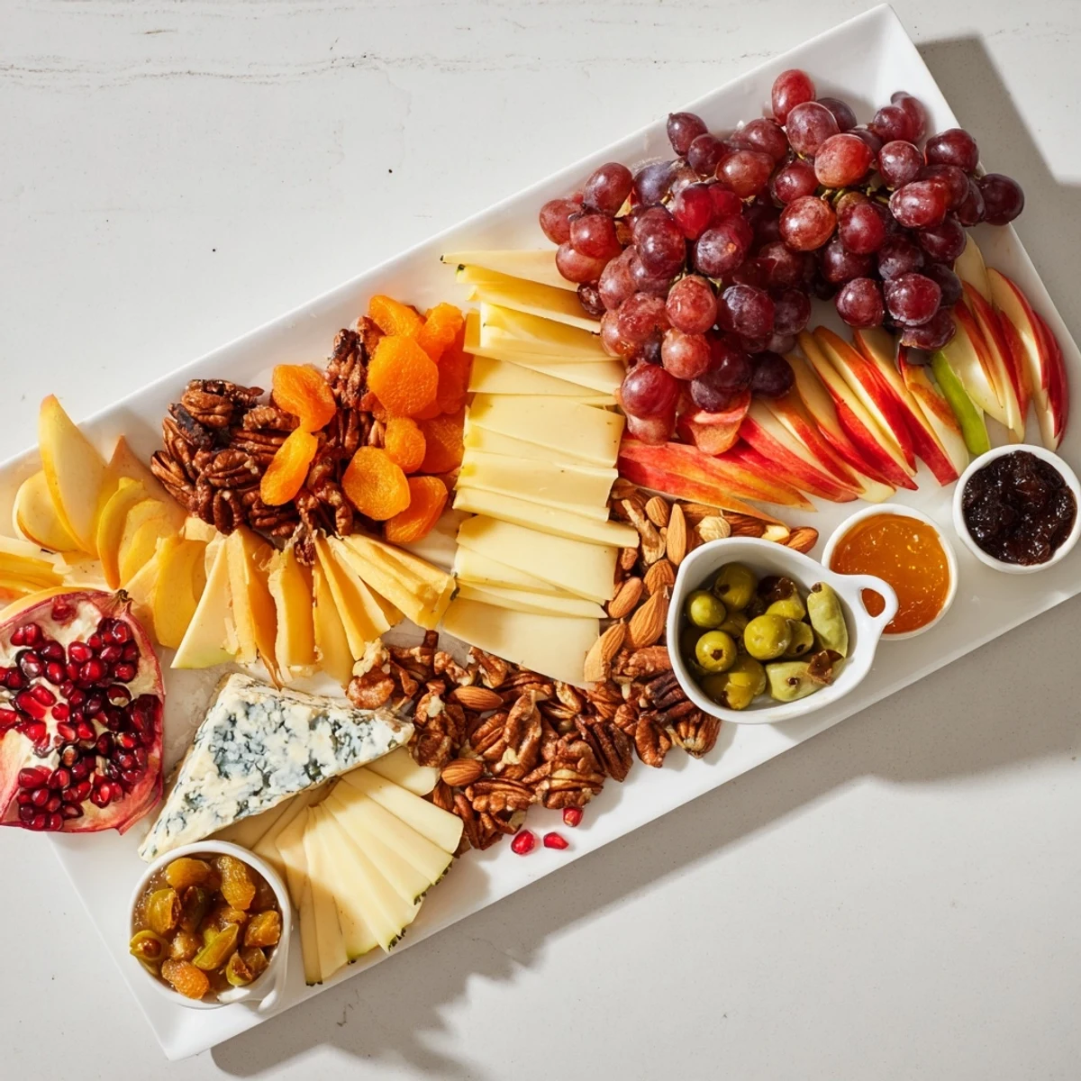 A savory Cornucopia Harvest Board overflowing with colorful fruits, cheese, and cured meats for a festive appetizer.