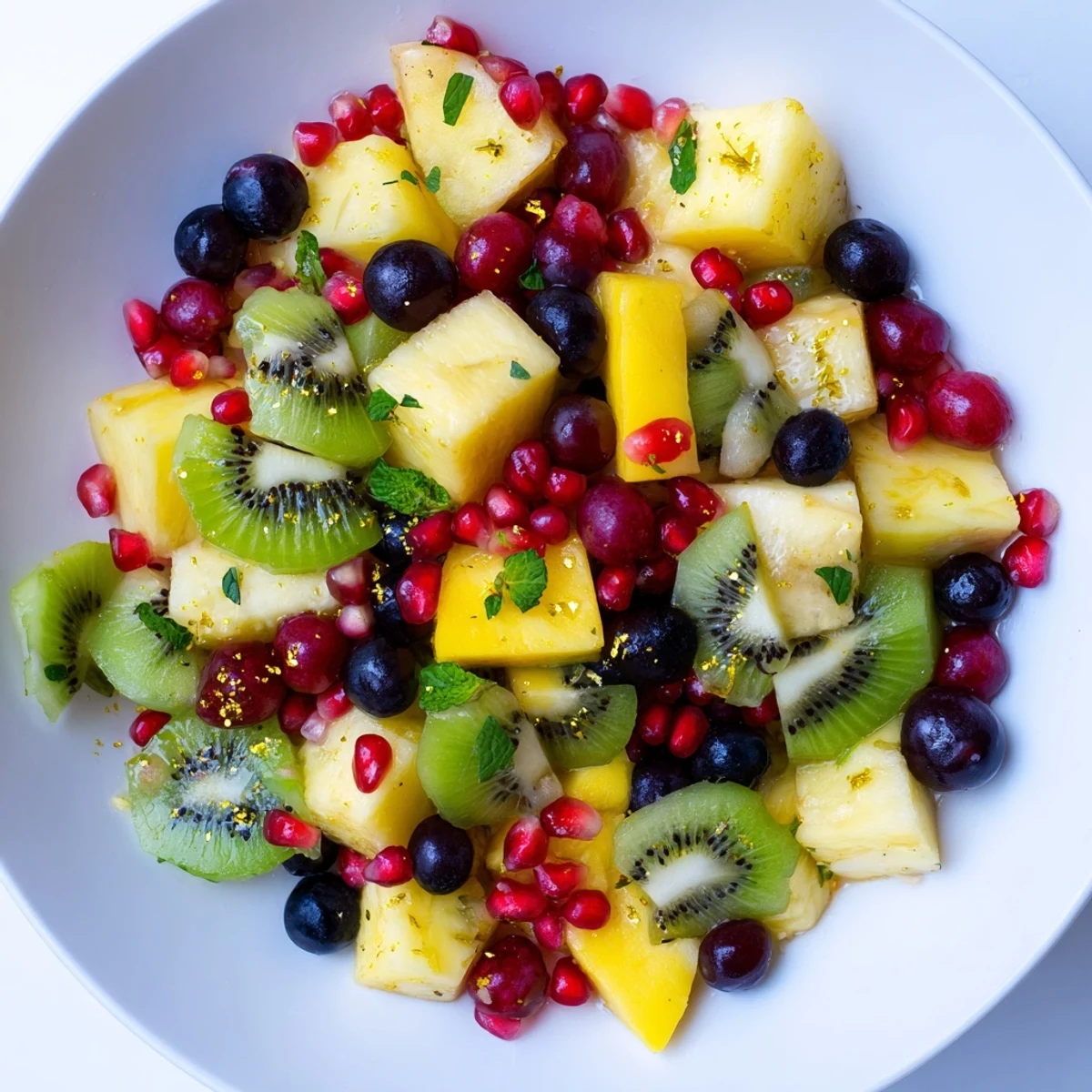 This fresh Three Kings Royal Fruit Platter features vibrant mangoes and pineapple, lightly coated with glaze.