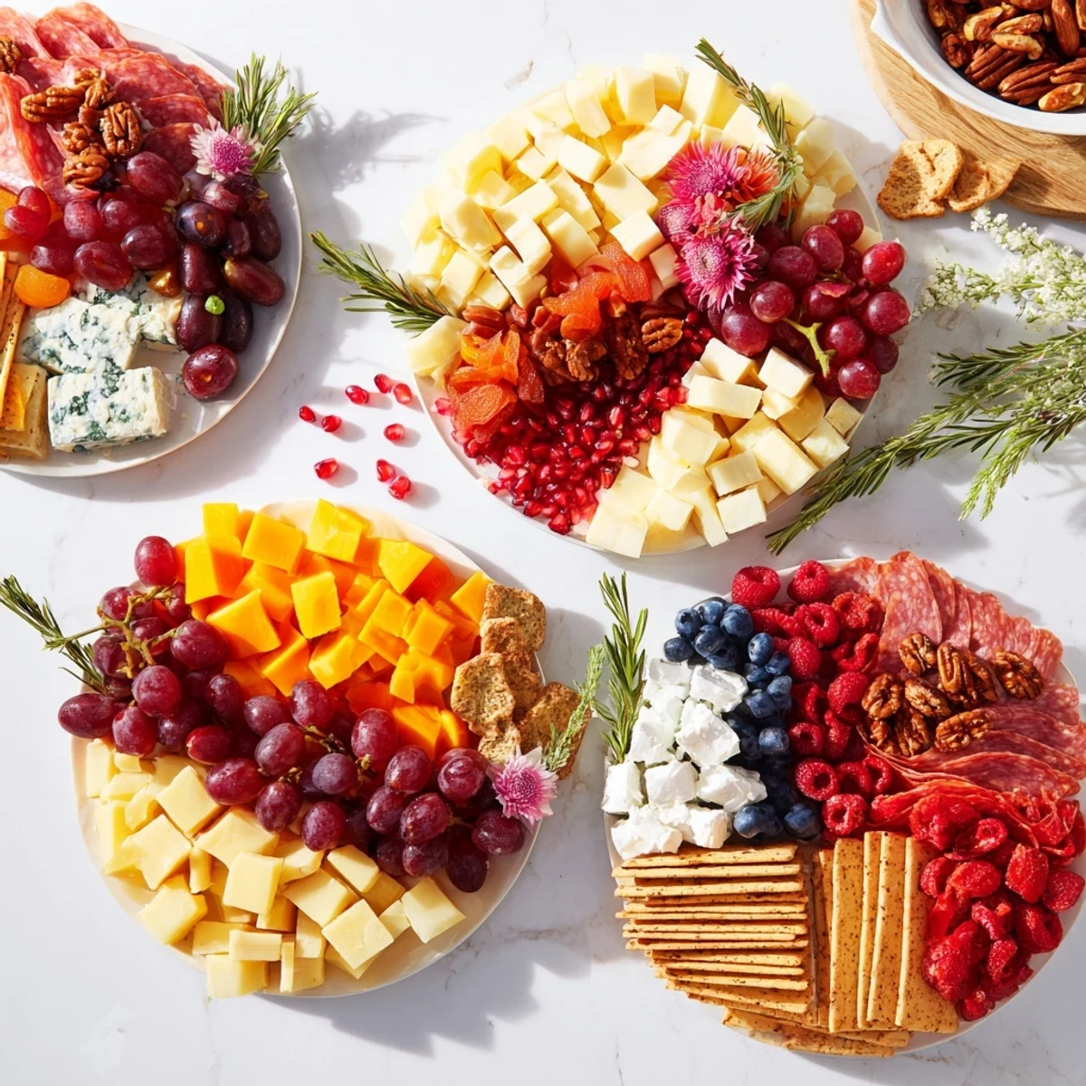 A visually stunning Nutcracker Suite Board overflowing with colorful cheeses, meats, and fruits.