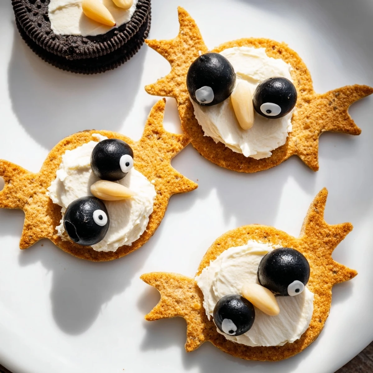 Flying Bat Halloween Snack Board with spooky bat-shaped crackers, veggies, and dips for Halloween.