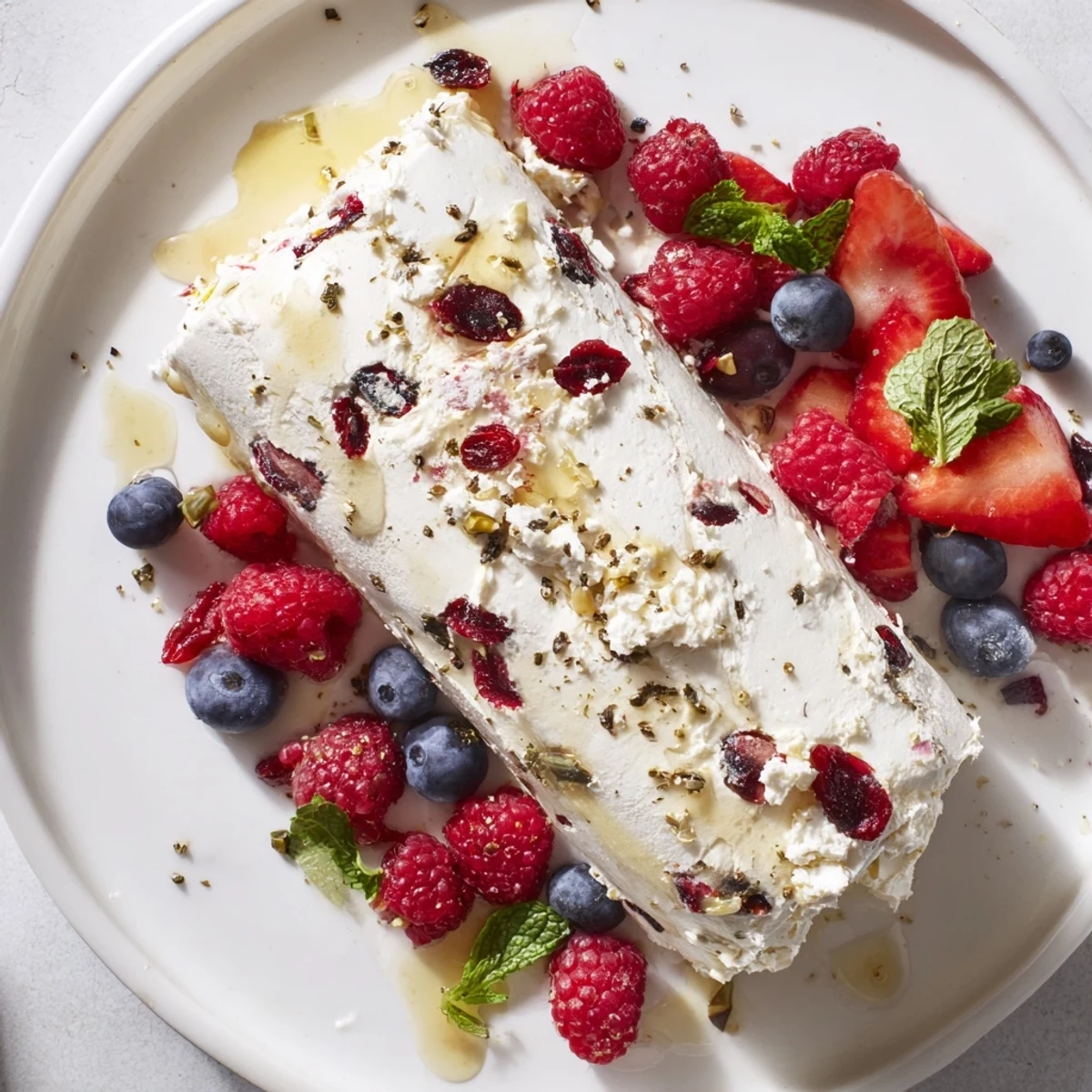 Cranberry & Goat Cheese Log with vibrant berries: a creamy, festive appetizer ready to serve.