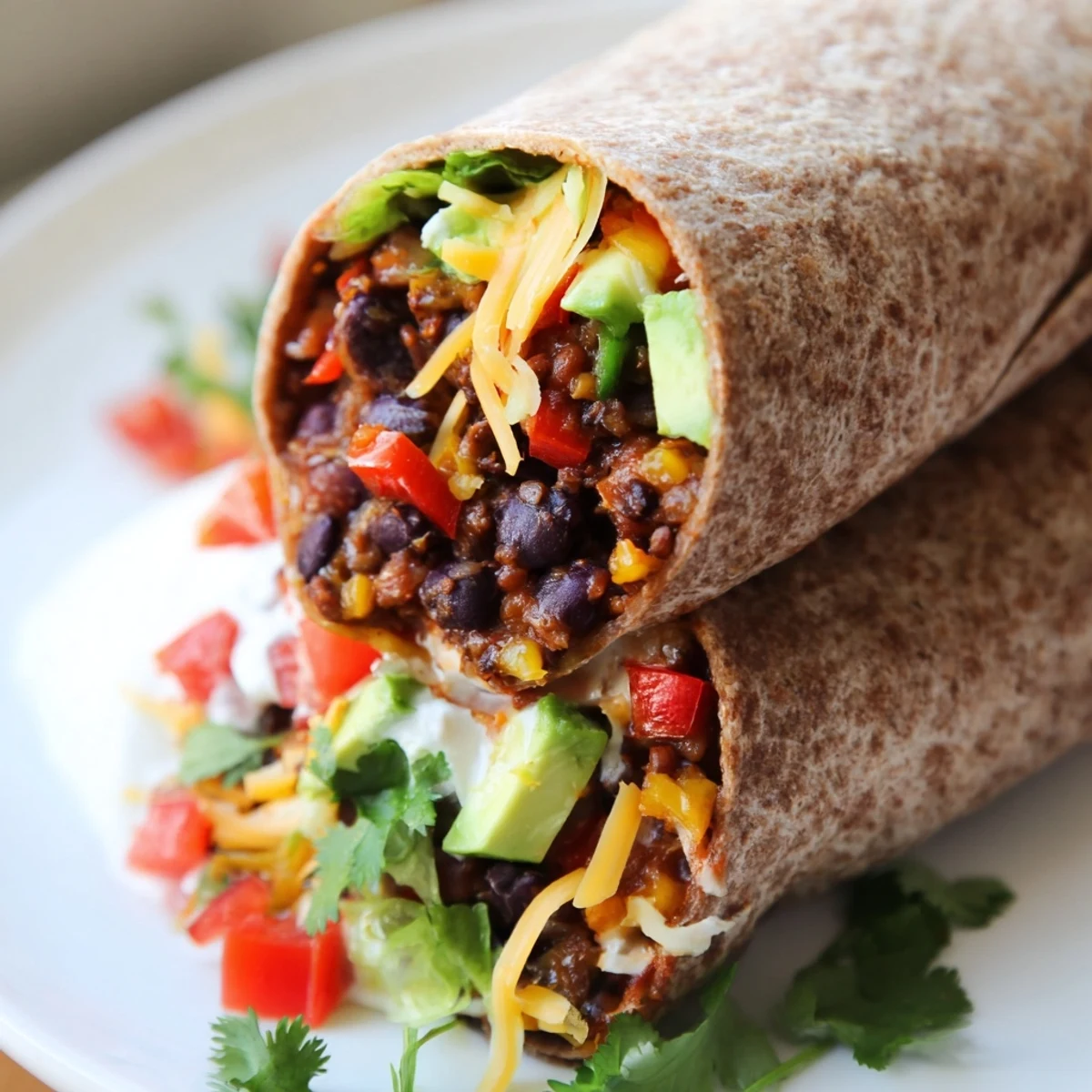 Smoky Black Bean Burrito, overflowing with a colorful mix of vegetables and hearty black beans.