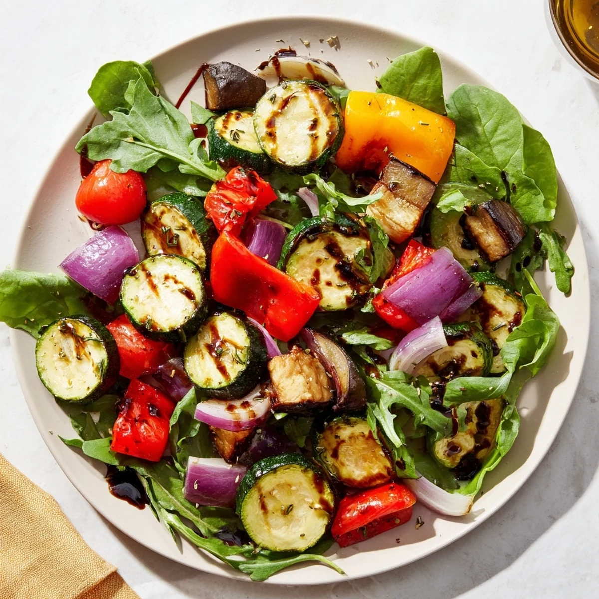 Tender, roasted vegetables star in this simple and delicious Mediterranean-inspired Roasted Vegetable Salad recipe.