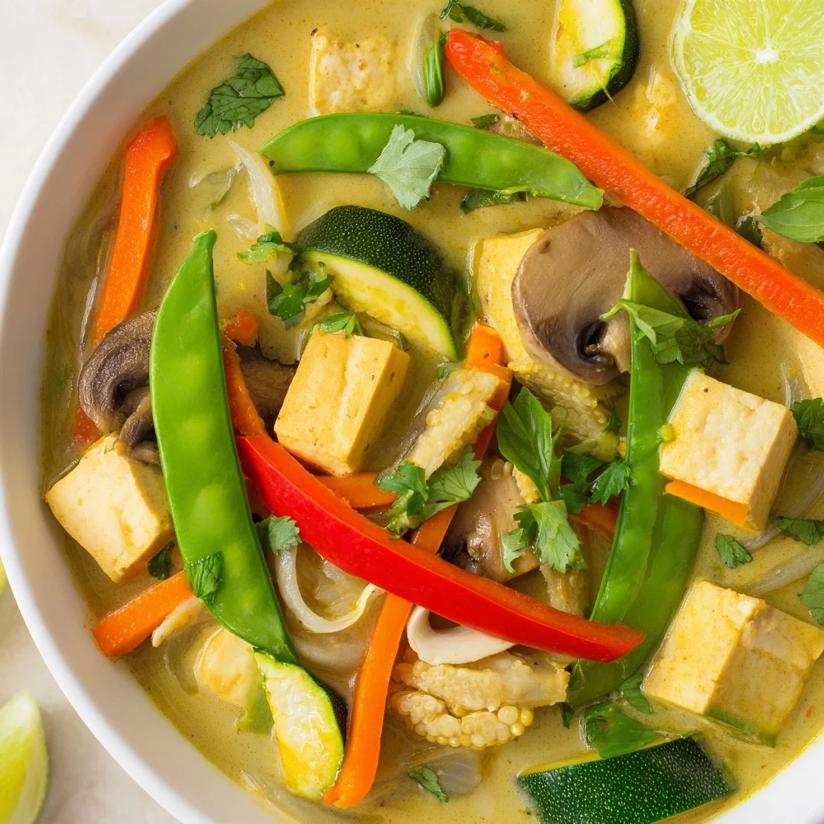 A delicious and creamy Thai Green Curry Coconut Soup, perfect for a warming, flavorful meal.