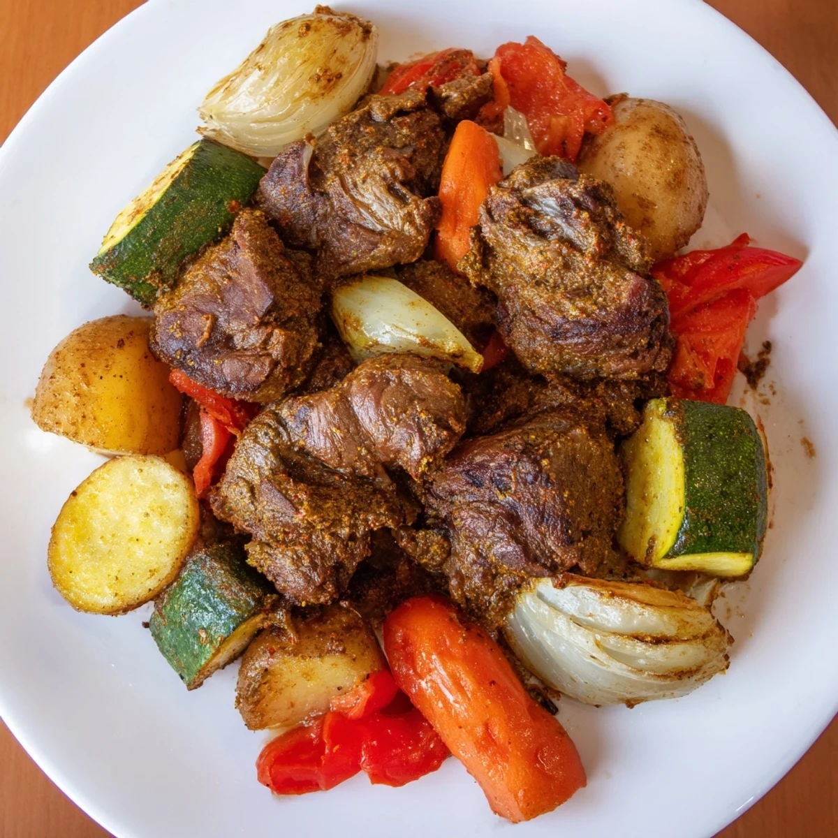 Appetizing photo shows a slow-cooked Jordanian Zarb with fall-off-the-bone lamb and veggies.