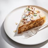 Marokkanischer Pastilla Pie serviert mit einer großzügigen Staubzucker- und Zimt-Garnierung.