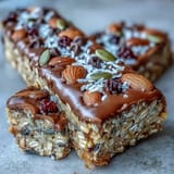 Hausgemachte nutzfreie Honig-Haferflocken-Riegel, goldbraun und zäh, zum Genießen.