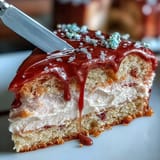 Edler rosa Samtkuchen mit Roséwein-Note und glänzendem Gold-Drip auf Sahne.