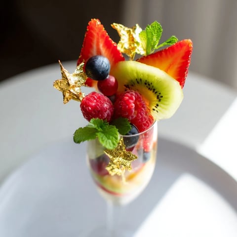 Here are three unique ALT image texts for your "Champagne Flute Fruit Garnishes" recipe, designed for U.S. food blogging SEO: