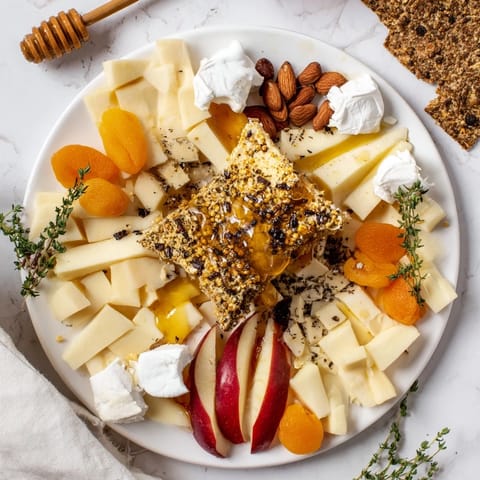 Vibrant fruits and crunchy bites complement the sweet elements in this Busy Bee Honeycomb Snack Plate.