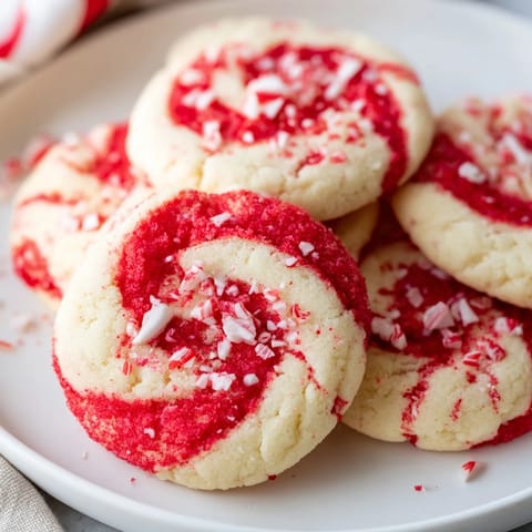 Delicious Candy Cane Swirl Cookie Platter: perfectly swirled cookies with crushed peppermint garnish.