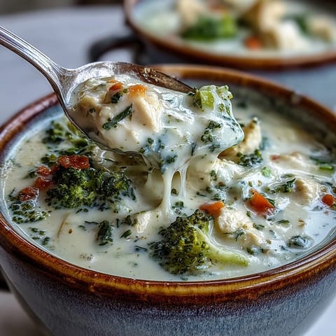 Die Beste Chicken Broccoli Cheddar Suppe dampft heiß, serviert mit knusprigem Brot für den perfekten Abend.