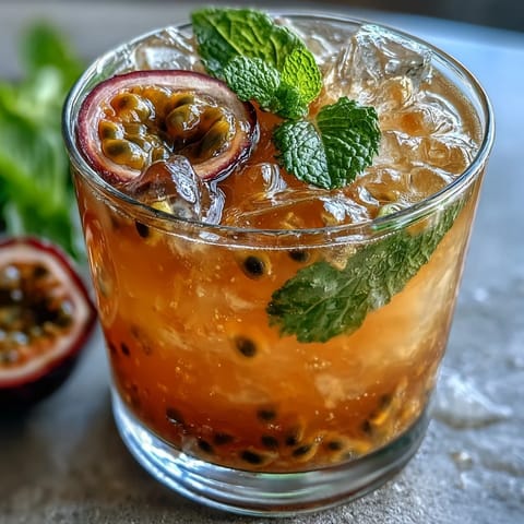2. Lebhafter Sommerdrink mit Passionsfrucht-Püree, Limette und Minze, perfekt für festliche Abende.