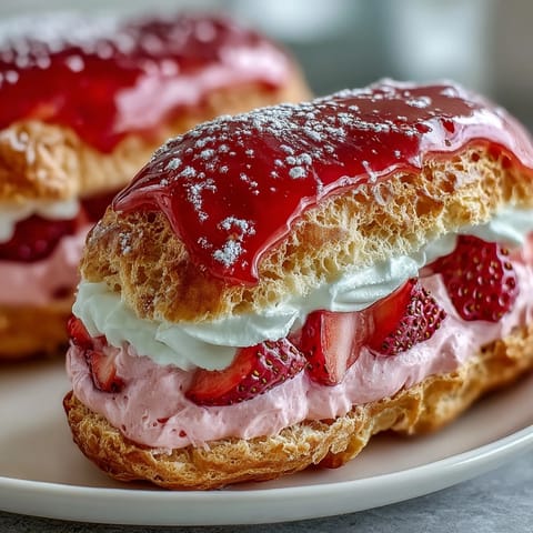 Valentines Day Erdbeertörtchen mit rosa Zuckerglasur und cremiger Füllung.  