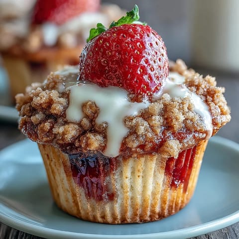 Saftige Erdbeer-Muffins mit buttriger Streuselhaube: ein süßer Snack oder Frühstücksgenuss.  