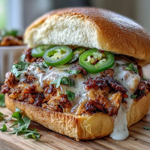 Saftiges, langsam gegartes Hühnchen mit Ranch-Gewürz und Peperoni, serviert auf weichen Brötchen mit knackigen Dillgurken.