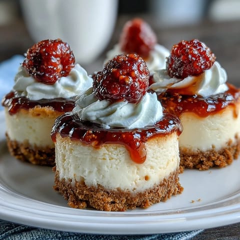 Hier sind drei einzigartige, SEO-optimierte ALT-Texte für das Rezeptfoto der Housewarming Mini Cheesecakes:
