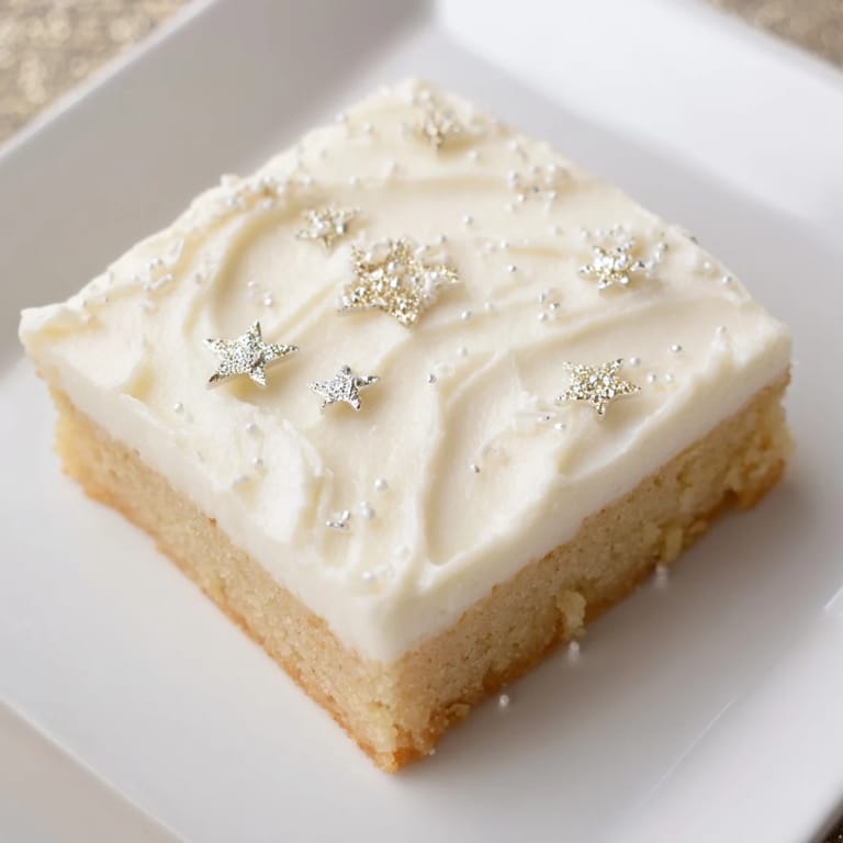 Close-up of freshly cut Twinkle Twinkle Star Dessert Bars with shimmering sprinkles, a sweet treat.