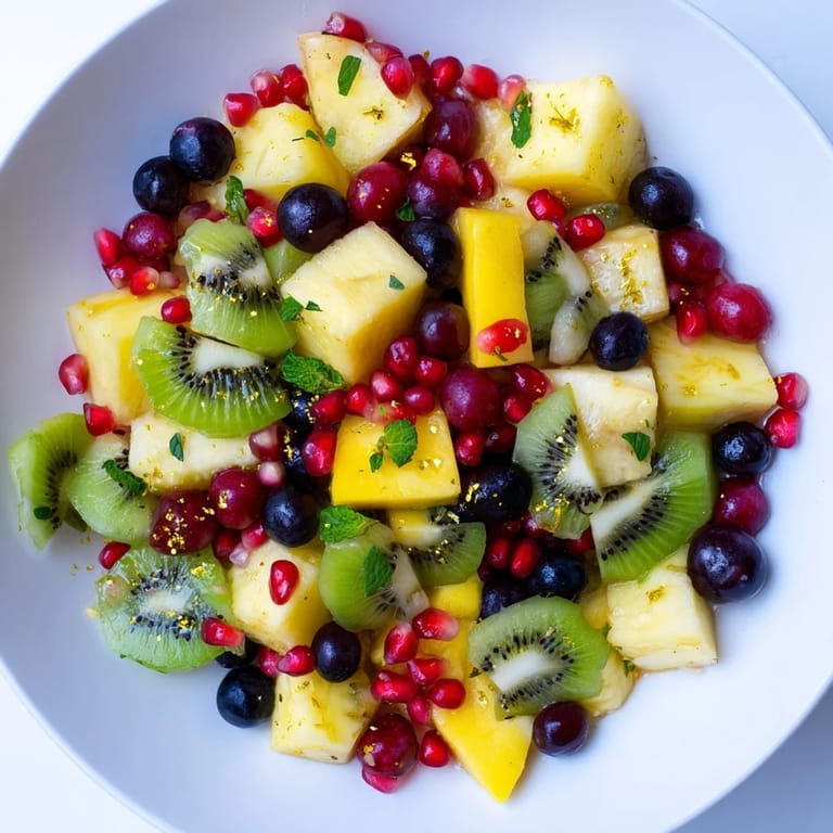 This fresh Three Kings Royal Fruit Platter features vibrant mangoes and pineapple, lightly coated with glaze.