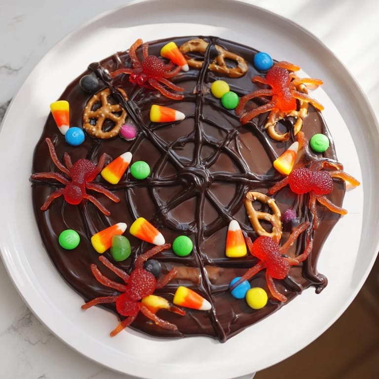 This Spiderweb Candy Platter features a vibrant assortment, perfect for a spooky and delicious treat.
