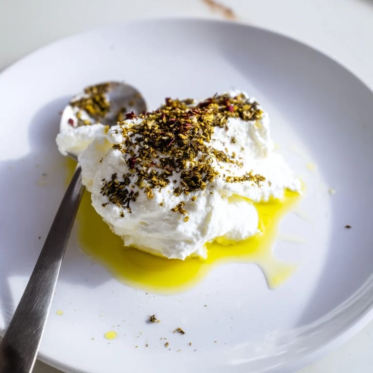 Tangy Levantine labneh, beautifully textured, served with a sprinkle of mint and perfect for dipping vegetables.