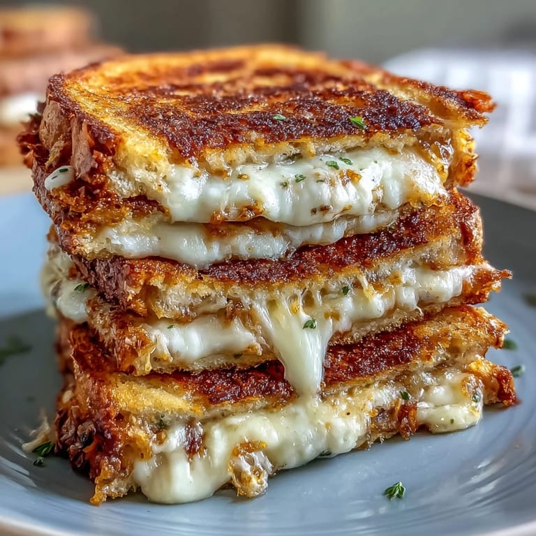 Das ultimative Triple-Cheese-Sauerteig-Grillkäse-Sandwich, knusprig und käsig.