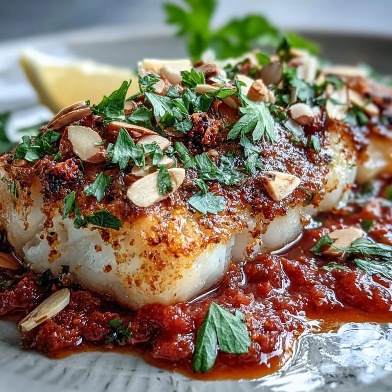 Flaky white fish baked in zesty tomato sauce, sprinkled with golden spiced almonds beside fragrant ginger rice.