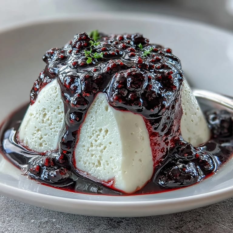 Silky black currant sauce with lemon zest, perfect for spooning over cheesecake slices.  