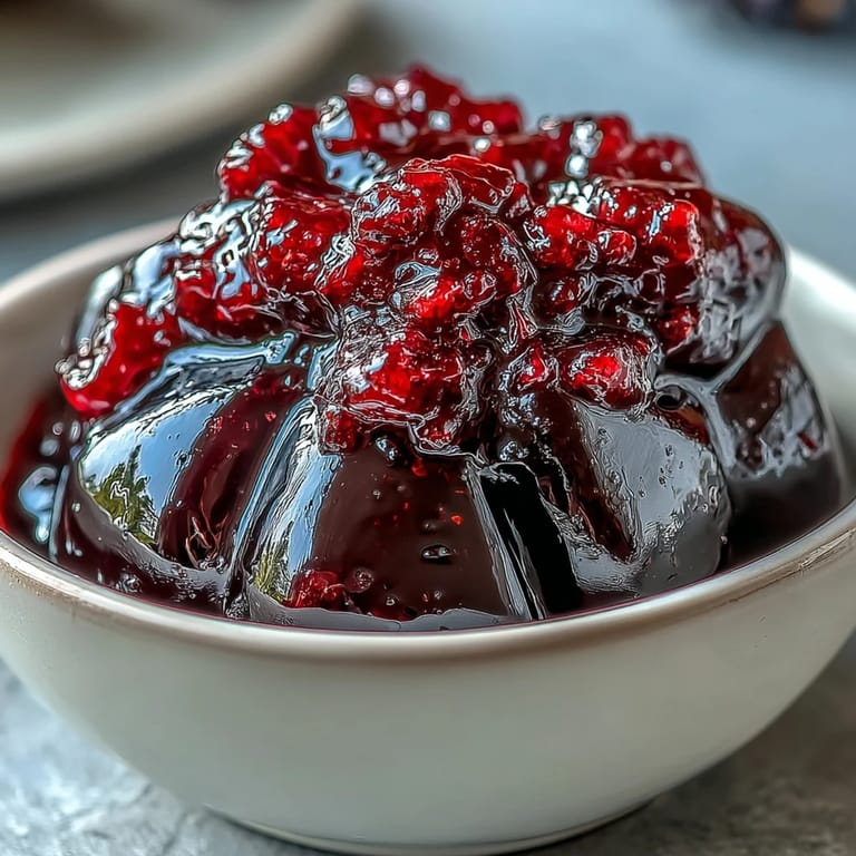 Glasblack-currant-jelly zeigt rubinrote Färbung, elegant auf Vanilleeis oder Joghurt gegossen