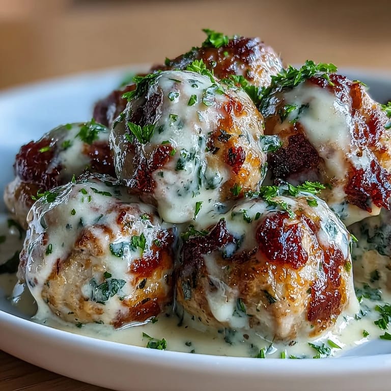 Tender Creamy Garlic Ranch Turkey Meatballs paired with rustic garlic bread for dipping, ready for a cozy dinner.