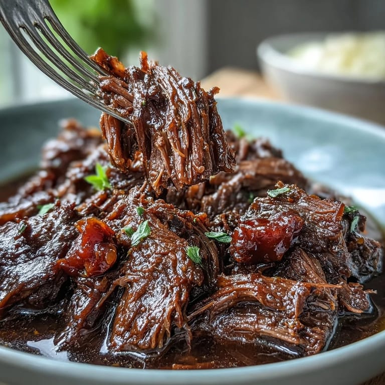 Hearty Slow Cooker Mississippi-Style Ranch Beef shredded in a tangy pepperoncini butter sauce, ready for sandwiches or over creamy mashed potatoes.