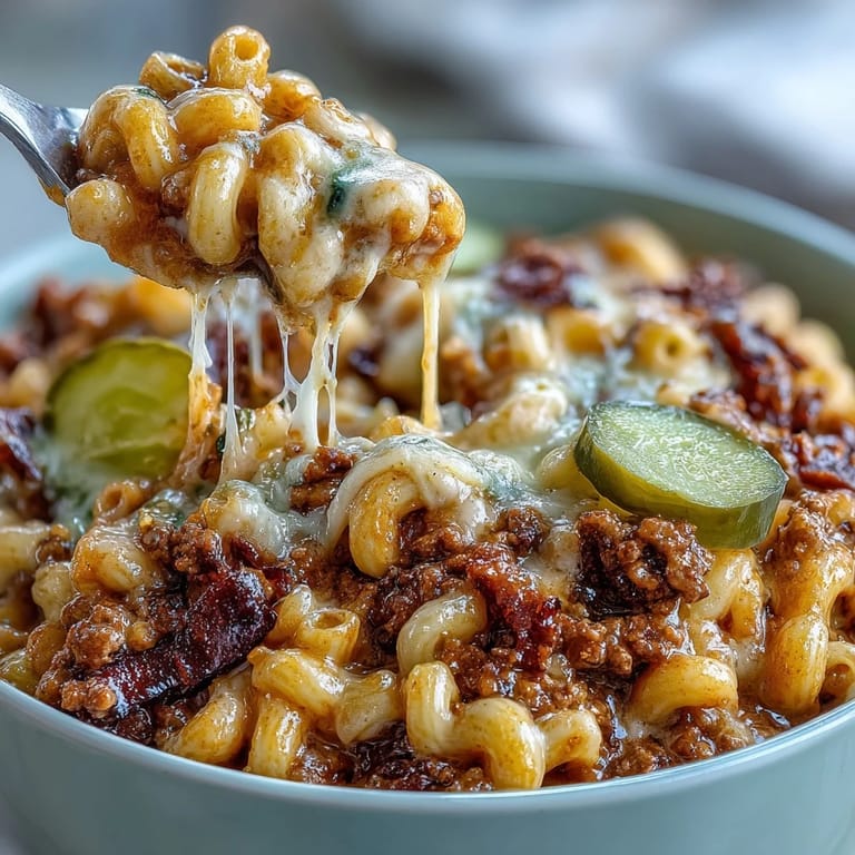 Hearty One-Pan Cheeseburger Chili Mac bubbling in a skillet, garnished with fresh chives.