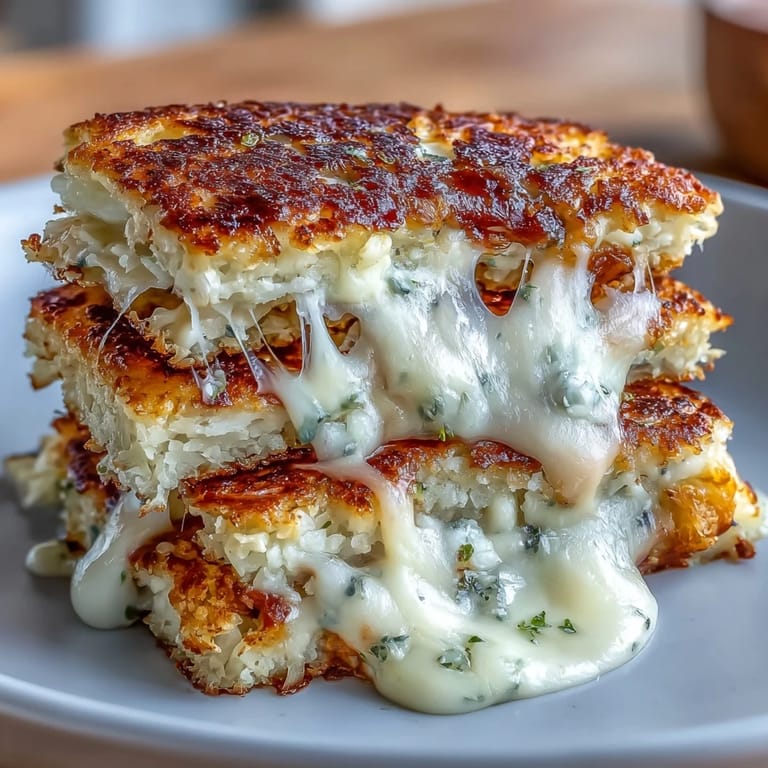 2. Knusprige Blumenkohlbrot-Grilled-Cheese-Sandwiches mit würzigem Cheddar und cremigem Mozzarella, perfekt für kohlenhydratarme Ernährung.  