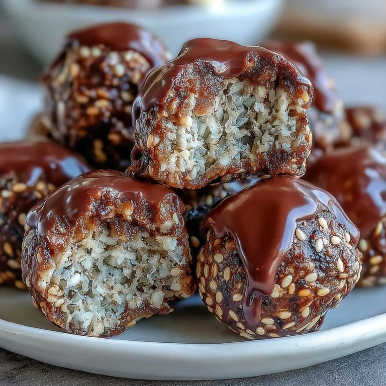 2. Nahaufnahme von schwarzen Sesam-Energiekugeln mit Tahini-Glasur, perfekt für einen nahrhaften Muntermacher.  