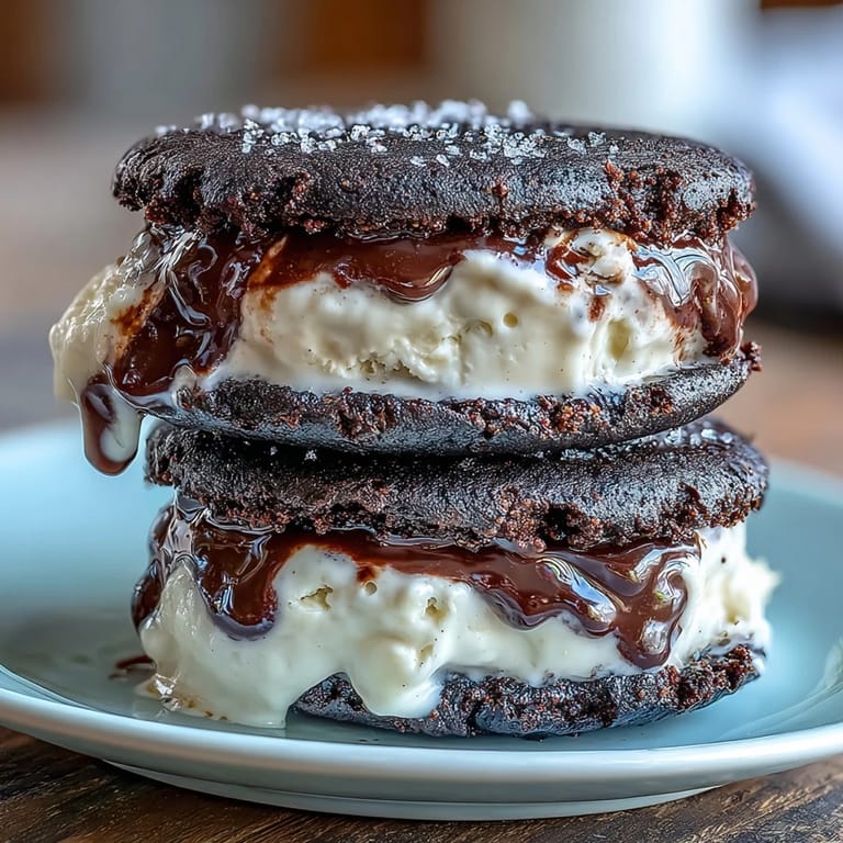 Kremige schwarze Sesam-Eiscreme in weichen schwarzen Sesamkeksen für ein optisch beeindruckendes, aromatisches Dessert.