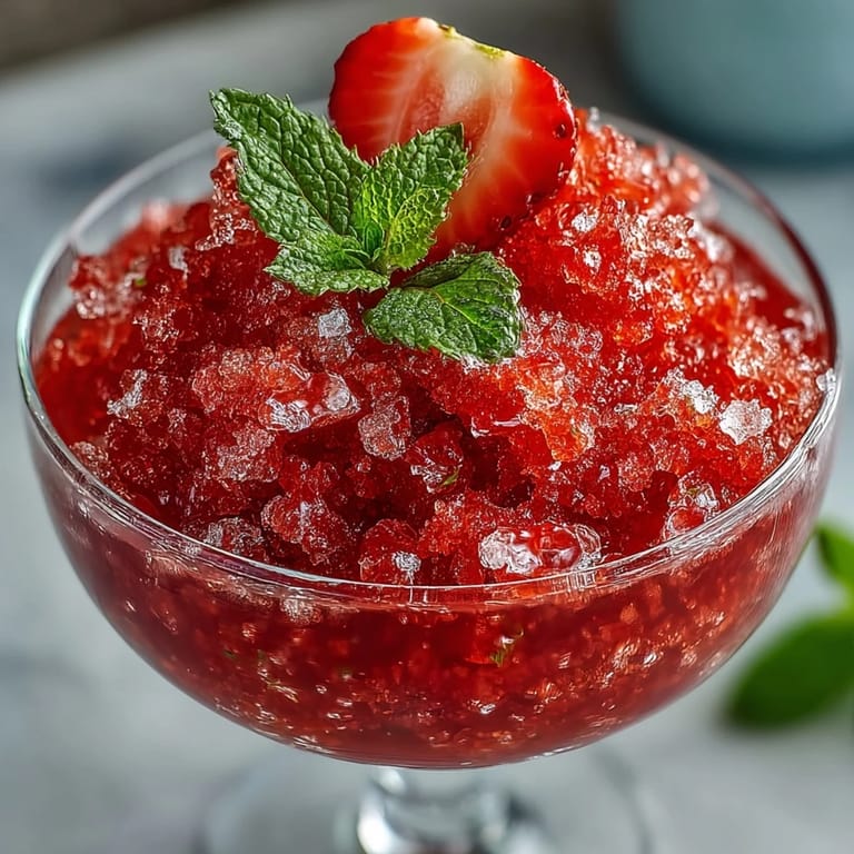 2. Farbenfrohe gefrorene Erdbeer-Limetten-Granita mit Hauch Rum, perfekt für den Sommer