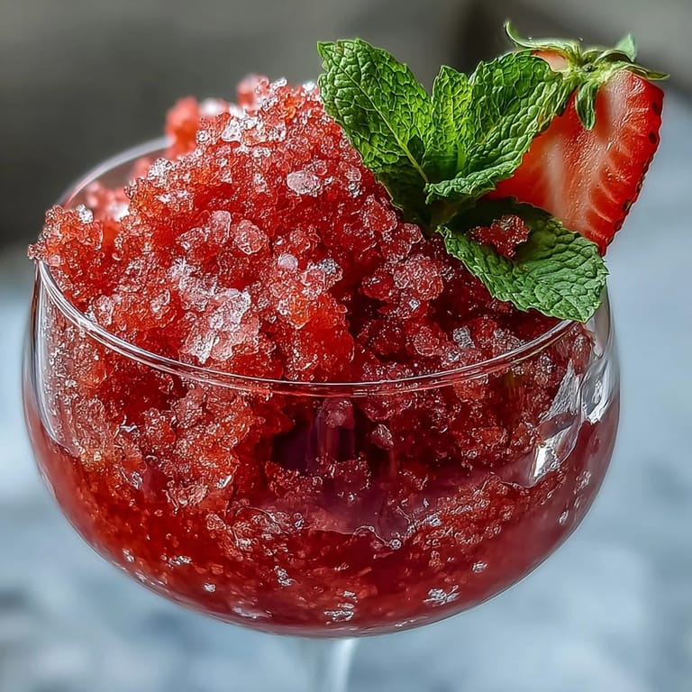 3. Fluffige Erdbeer-Limetten-Daiquiri-Granita in Dessert-Cups, garniert mit Minze und Limette