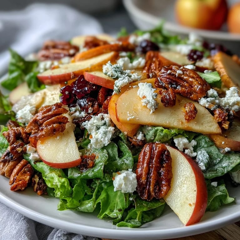 Frische Apfel-Sellerie-Salat mit Walnüssen und cremigem Feta.