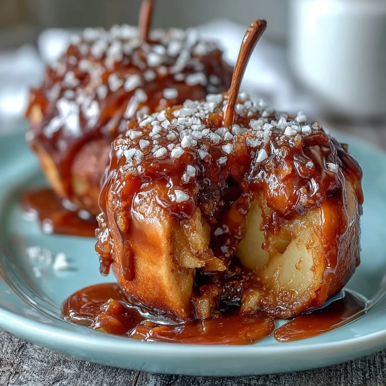 Herbstliche Karamelläpfel mit Meersalz: knackige Äpfel in goldener Karamellmasse gewälzt und mit flockigem Meersalz verfeinert.
