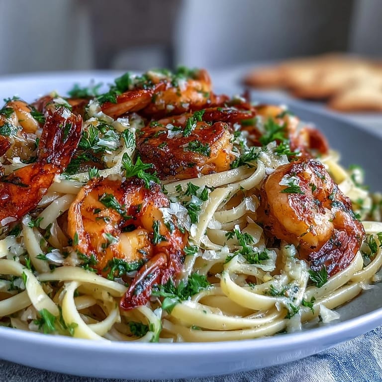 1. Spring Dinner Party Lemon Garlic Shrimp Pasta mit frischen Garnelen, Zitronenaroma und Knoblauch in leichter Sauce.