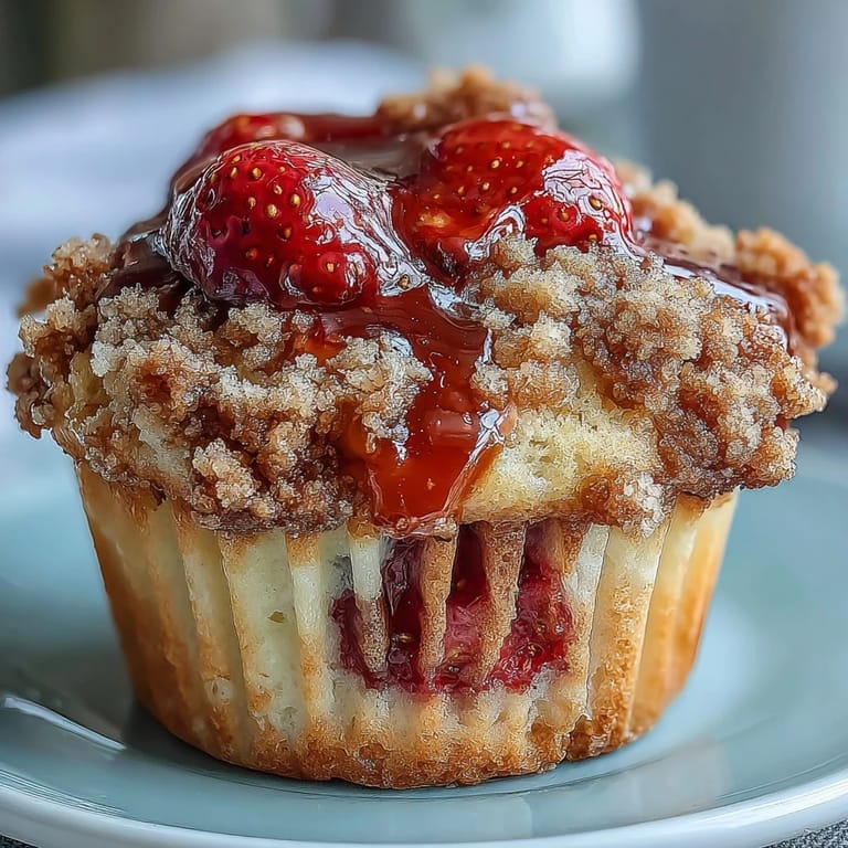 Duftende Erdbeer-Muffins mit knuspriger Streuselhaube – perfekt für einen süßen Start in den Tag.