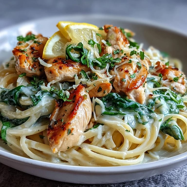 Helles Ein-Pfanne-Lemon-Orzo mit Hühnchen und Spinat mit goldgelbem Hühnchen, zitronigem Orzo und frischem Spinat für ein perfektes Frühlingsessen.