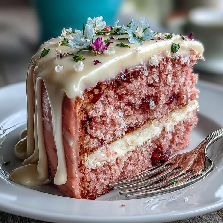 Feierlicher Rosé-velvet-Kuchen mit Gold-Drip: Drei Lagen zarter Rosé-velvet-Biskuit, ummantelt von rosé-angereicherter Creme und einem funkelnden Gold-Tropfen-Effekt.