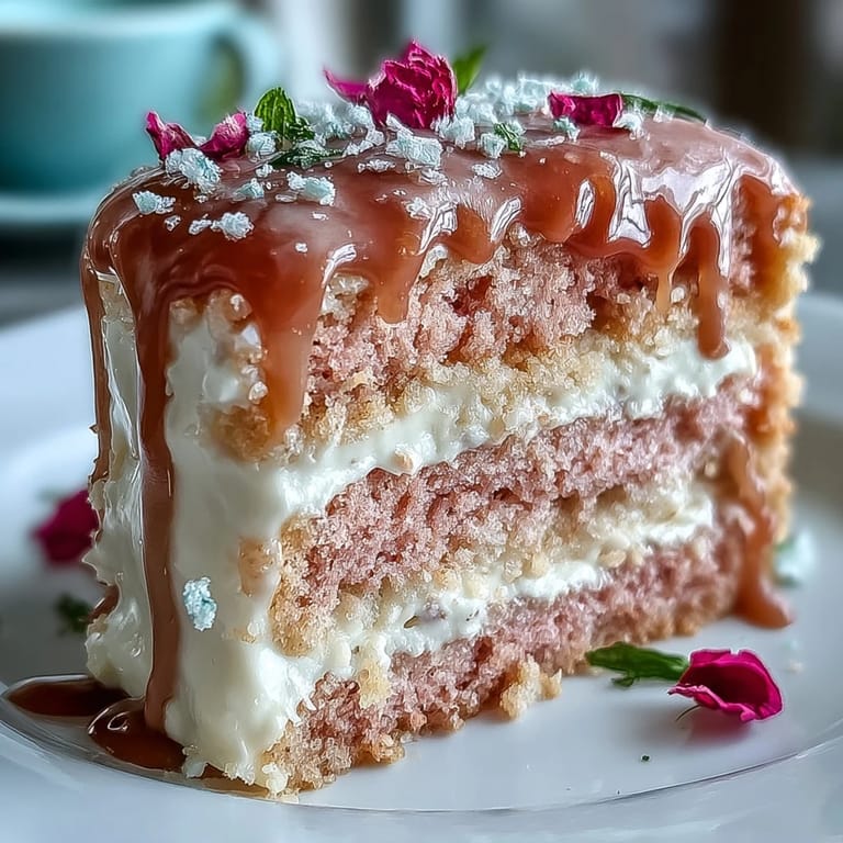 3. Romantische Hochzeitsduschen-Torte mit Rosé-Velvet-Schichten, rosé-geschmackvoller Creme und goldener Dekoration.