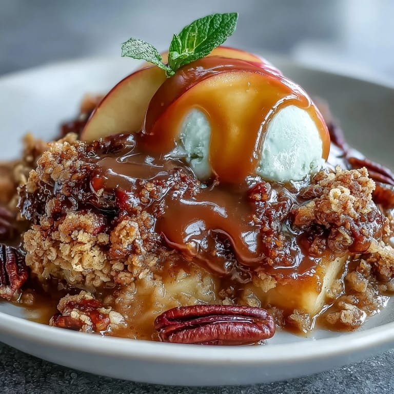 Hausgemachtes Apple Crisp mit Whiskey-Karamell – perfekt für den Vatertag.